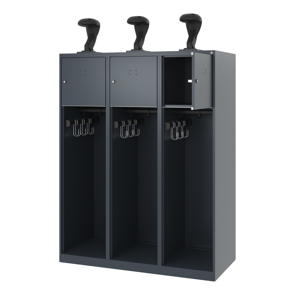 Numéro de l'image du produit 1: C+P Vestiaire pompier YOUNGSTER, patins, 3 compartiments, HxlxP 1 530 x 1 200 x 500 mm, gris anthracite, avec support de casque