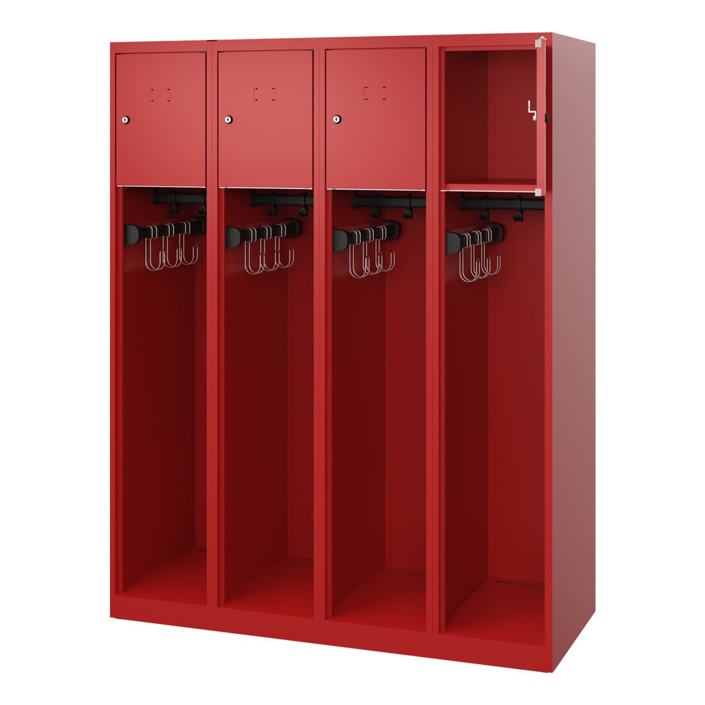 Numéro de l'image du produit 1: C+P Vestiaire pompier YOUNGSTER, patins, 4 compartiments, HxlxP 1 530 x 1 200 x 500 mm, rouge feu