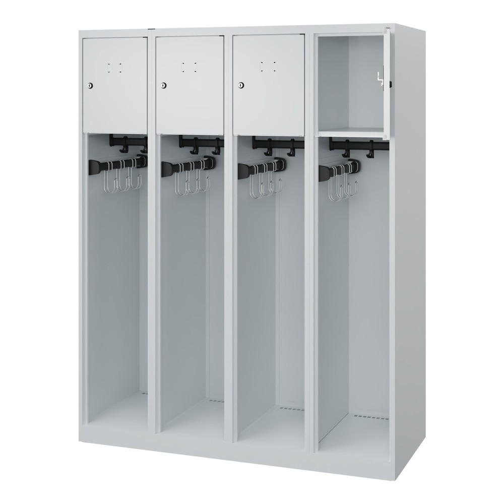 Numéro de l'image du produit 1: C+P Vestiaire pompier YOUNGSTER, patins, 4 compartiments, HxlxP 1 530 x 1 200 x 500 mm, gris clair