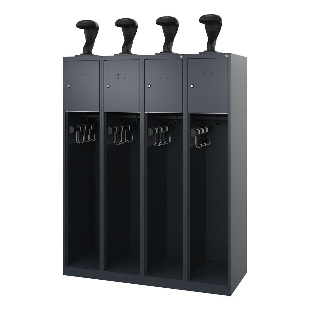 Numéro de l'image du produit 1: C+P Vestiaire pompier YOUNGSTER, patins, 4 compartiments, HxlxP 1 530 x 1 200 x 500 mm, gris anthracite, avec support de casque