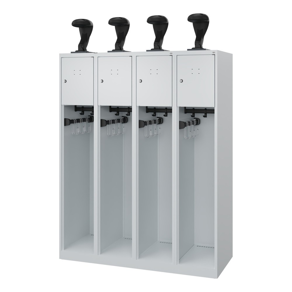 Numéro de l'image du produit 1: C+P Vestiaire pompier YOUNGSTER, patins, 4 compartiments, HxlxP 1 530 x 1 200 x 500 mm, gris clair, avec support de casque