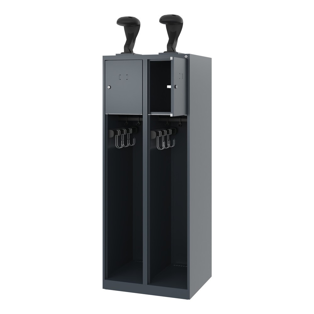 Numéro de l'image du produit 1: C+P Vestiaire pompier YOUNGSTER, patins, 2 compartiments, HxlxP 1 530 x 600 x 500 mm, gris anthracite, avec support de casque