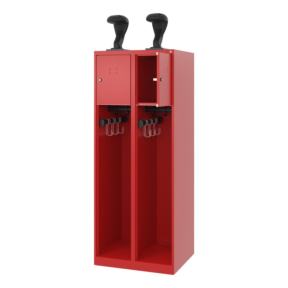 Numéro de l'image du produit 1: C+P Vestiaire pompier YOUNGSTER, patins, 2 compartiments, HxlxP 1 530 x 600 x 500 mm, rouge feu, avec support de casque