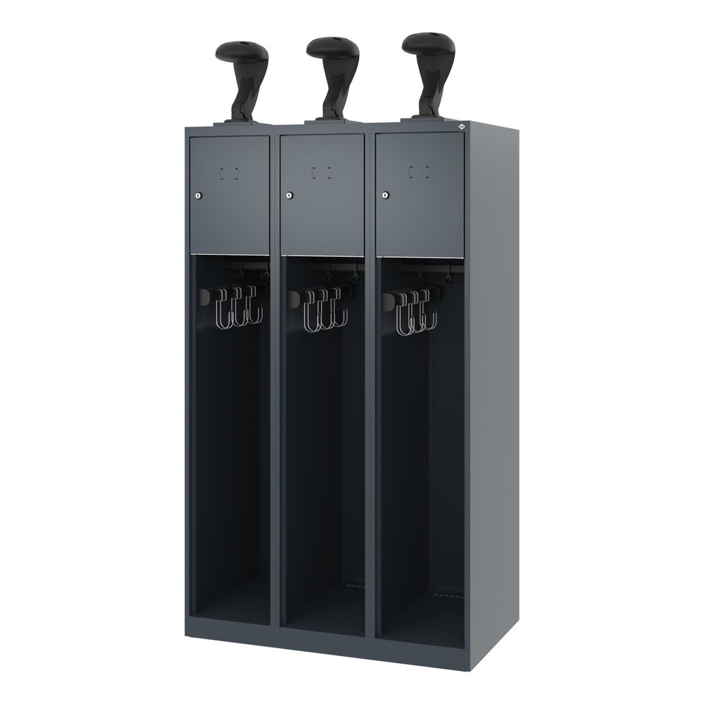 Numéro de l'image du produit 5: C+P Vestiaire pompier YOUNGSTER, patins, 3 compartiments, HxlxP 1 530 x 900 x 500 mm, gris anthracite, avec support de casque