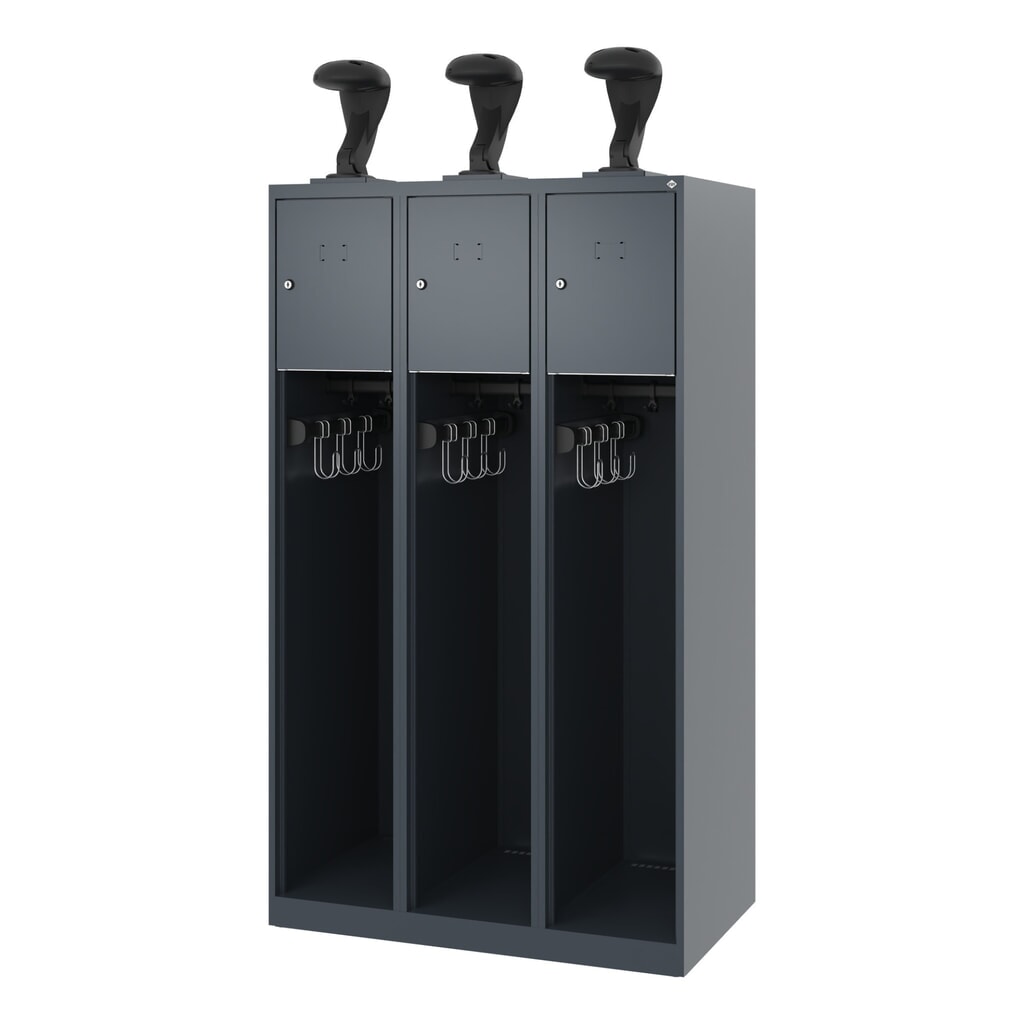 C+P Vestiaire pompier YOUNGSTER, patins, 3 compartiments, HxlxP 1 530 x 900 x 500 mm, gris anthracite, avec support de casque N° de l'image du produit 5 : C+P Vestiaire pompier YOUNGSTER, patins, 3 compartiments, HxlxP 1 530 x 900 x 500 mm, gris anthracite, avec support de casque