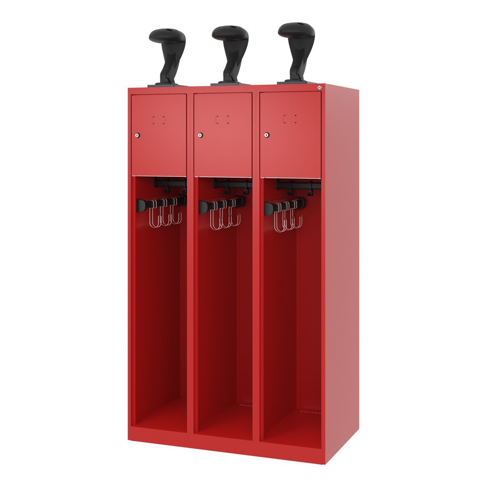 Numéro de l'image du produit 5: C+P Vestiaire pompier YOUNGSTER, patins, 3 compartiments, HxlxP 1 530 x 900 x 500 mm, rouge feu, avec support de casque