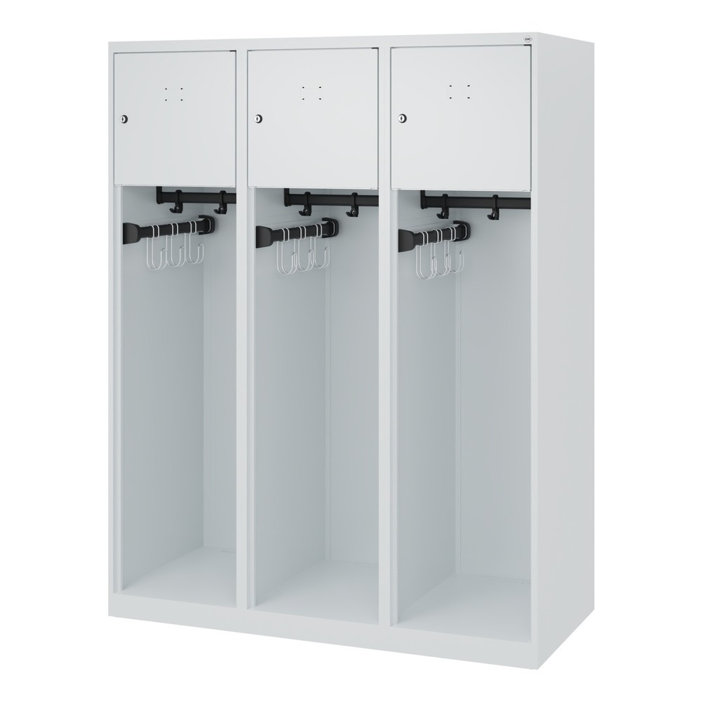 Numéro de l'image du produit 5: C+P Vestiaire pompier YOUNGSTER, patins, 3 compartiments, HxlxP 1 530 x 1 200 x 500 mm, gris clair