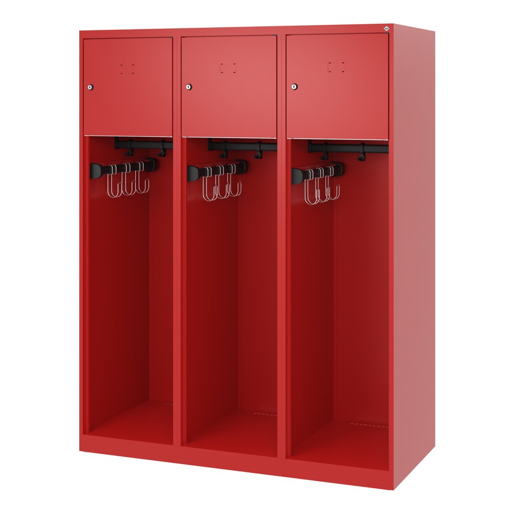 Numéro de l'image du produit 5: C+P Vestiaire pompier YOUNGSTER, patins, 3 compartiments, HxlxP 1 530 x 1 200 x 500 mm, rouge feu