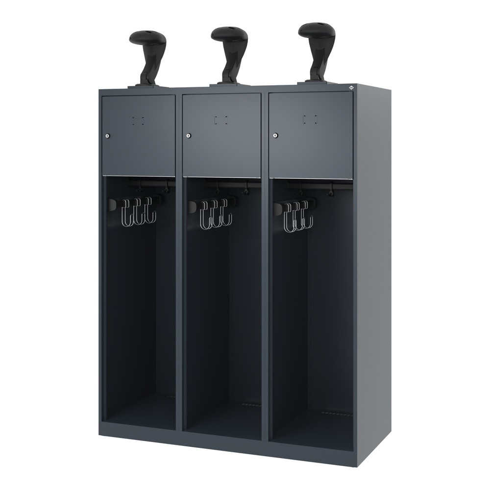 Numéro de l'image du produit 5: C+P Vestiaire pompier YOUNGSTER, patins, 3 compartiments, HxlxP 1 530 x 1 200 x 500 mm, gris anthracite, avec support de casque