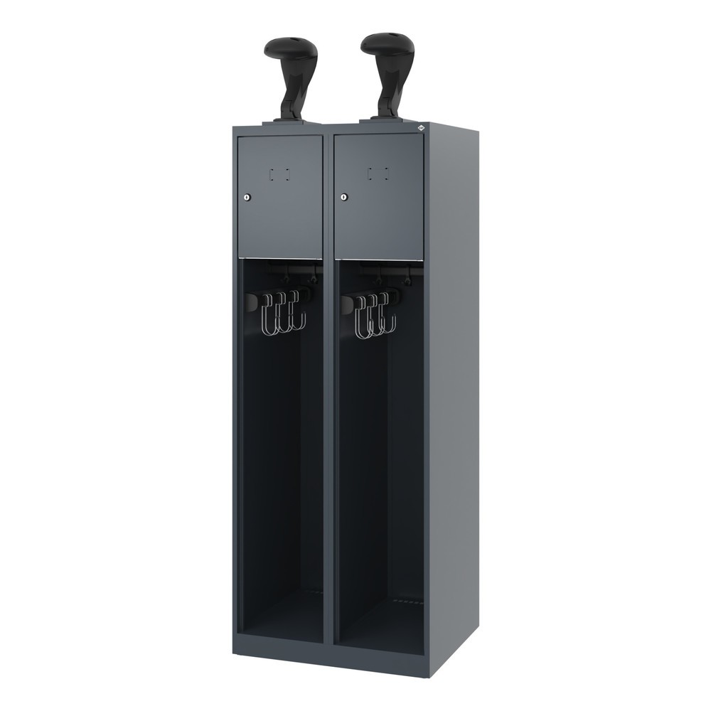 Numéro de l'image du produit 5: C+P Vestiaire pompier YOUNGSTER, patins, 2 compartiments, HxlxP 1 530 x 600 x 500 mm, gris anthracite, avec support de casque
