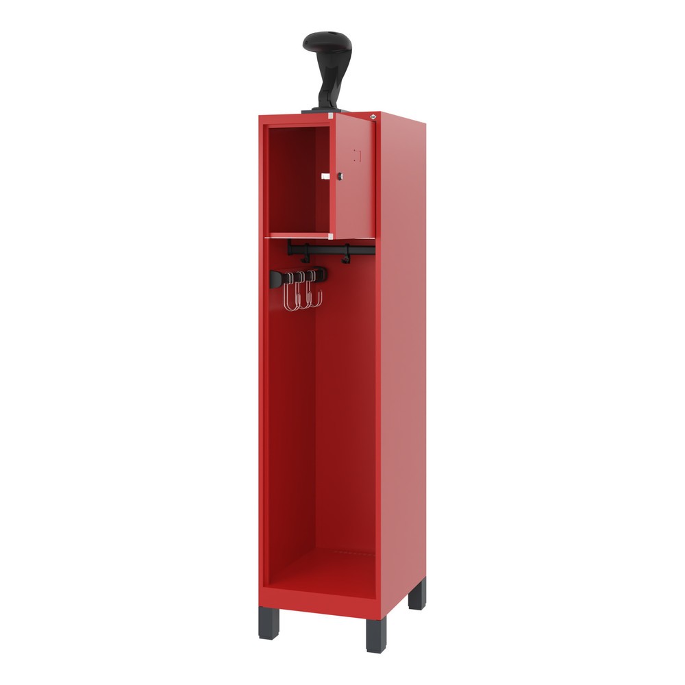 Numéro de l'image du produit 1: C+P Vestiaire pompier YOUNGSTER, pieds, 1 compartiment, HxlxP 1 530 x 400 x 500 mm, rouge feu, avec support de casque