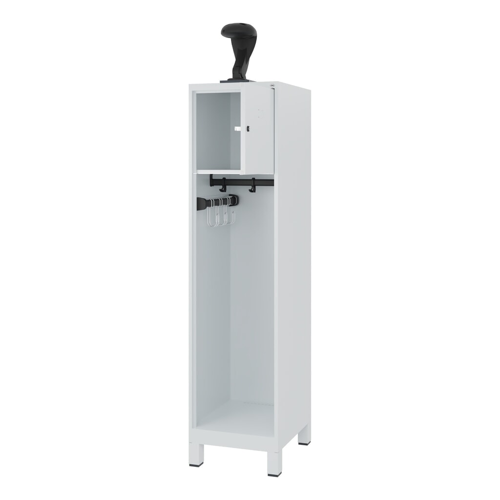 N° de l'image du produit 1 : C+P Vestiaire pompier YOUNGSTER, pieds, 1 compartiments, HxlxP 1 530 x 400 x 500 mm, gris clair, avec support de casque