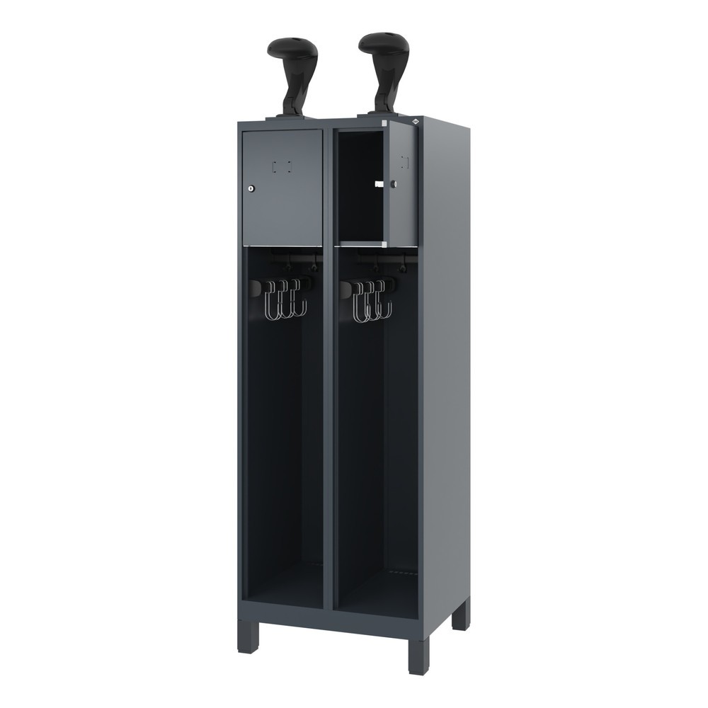 Numéro de l'image du produit 1: C+P Vestiaire pompier YOUNGSTER, pieds, 2 compartiments, HxlxP 1 530 x 600 x 500 mm, gris anthracite, avec support de casque