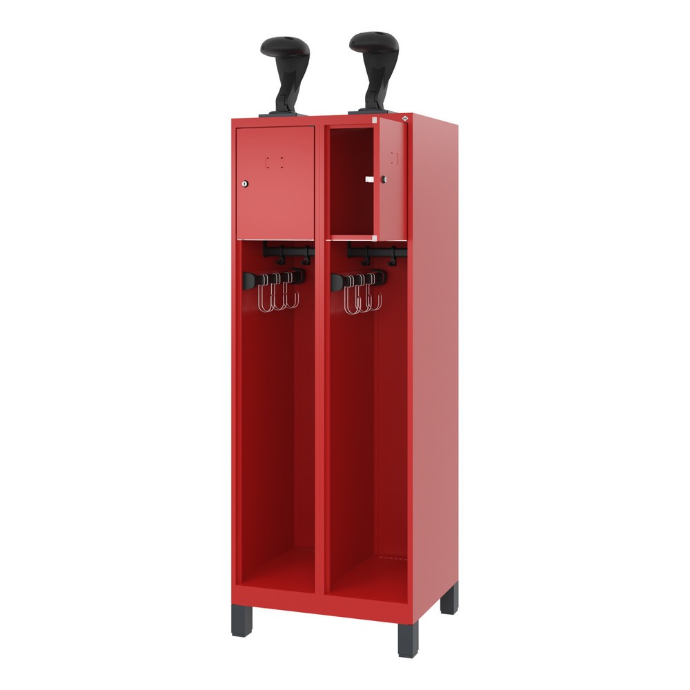 Numéro de l'image du produit 1: C+P Vestiaire pompier YOUNGSTER, pieds, 2 compartiments, HxlxP 1 530 x 600 x 500 mm, rouge feu, avec support de casque