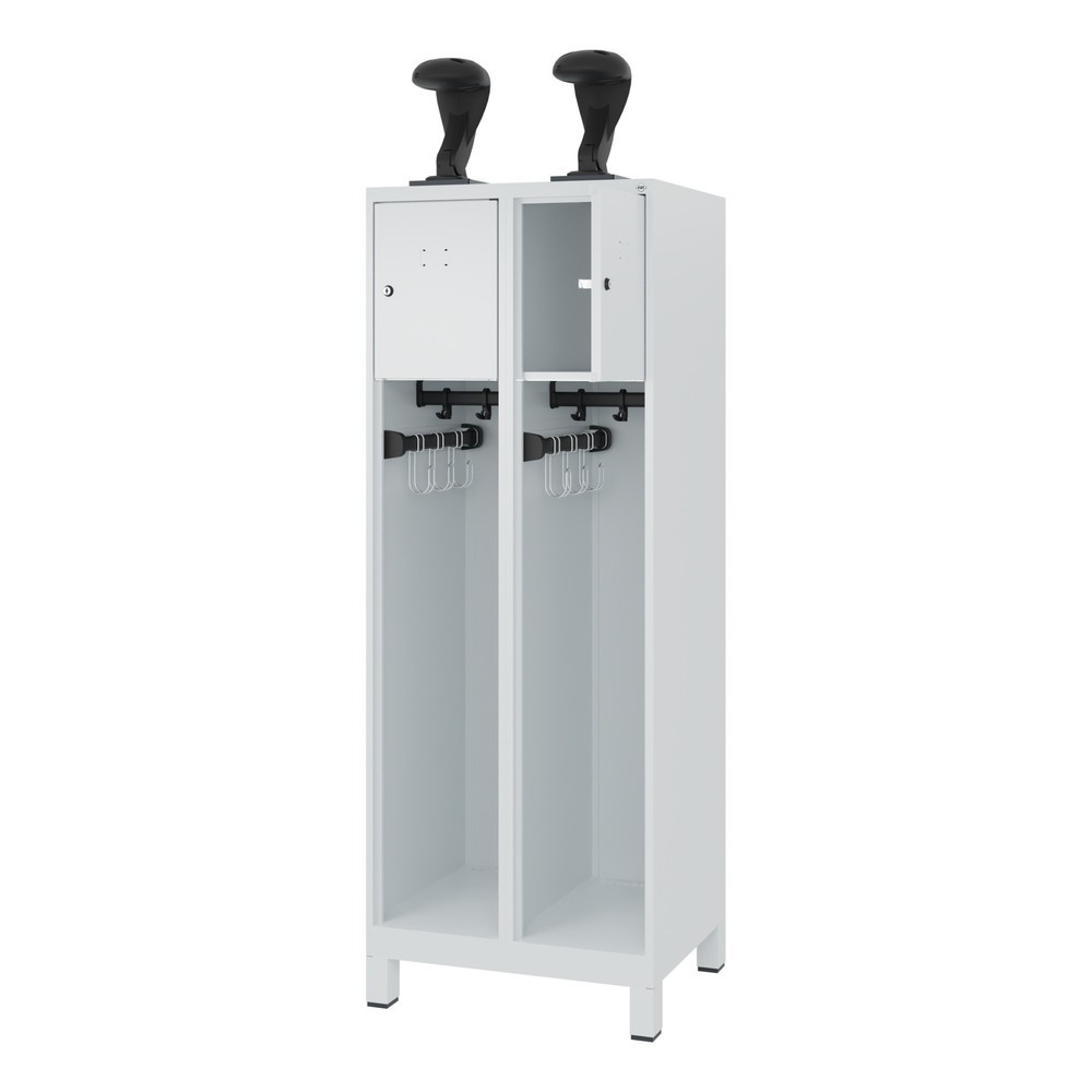 Numéro de l'image du produit 1: C+P Vestiaire pompier YOUNGSTER, pieds, 2 compartiments, HxlxP 1 530 x 600 x 500 mm, gris clair, avec support de casque