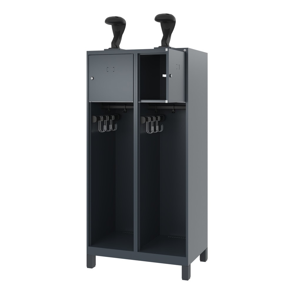 Numéro de l'image du produit 1: C+P Vestiaire pompier YOUNGSTER, pieds, 2 compartiments, HxlxP 1 530 x 800 x 500 mm, gris anthracite, avec support de casque