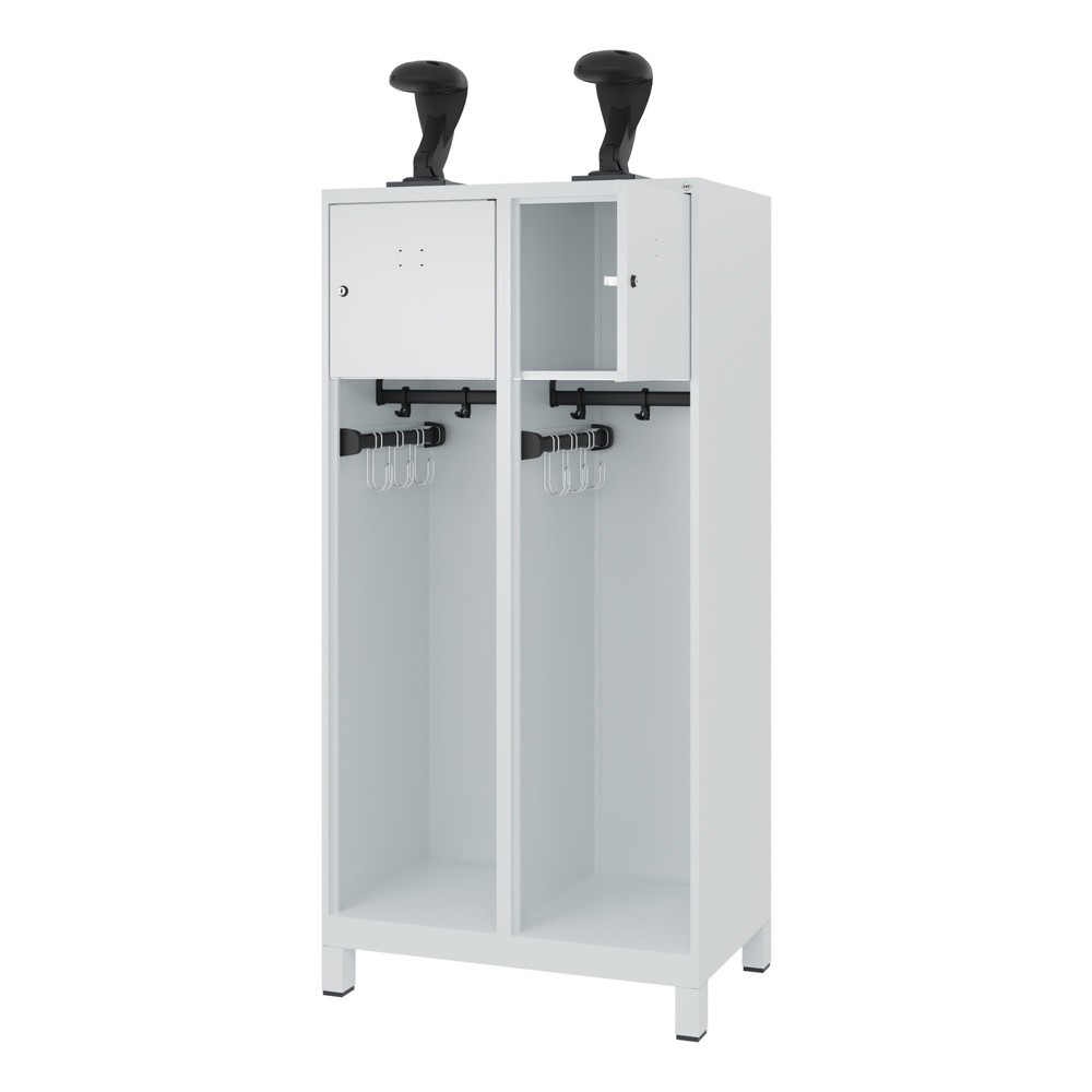 Numéro de l'image du produit 1: C+P Vestiaire pompier YOUNGSTER, pieds, 2 compartiments, HxlxP 1 530 x 800 x 500 mm, gris clair, avec support de casque