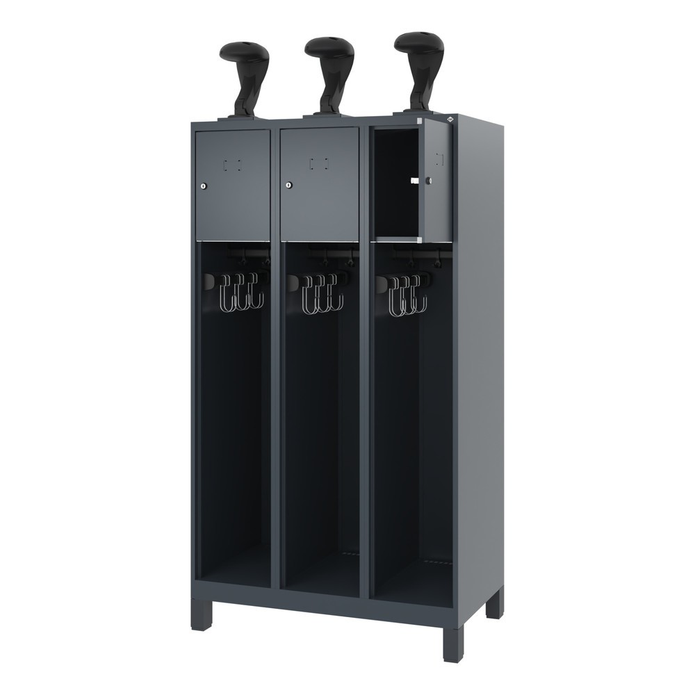 Numéro de l'image du produit 1: C+P Vestiaire pompier YOUNGSTER, pieds, 3 compartiments, HxlxP 1 530 x 900 x 500 mm, gris anthracite, avec support de casque