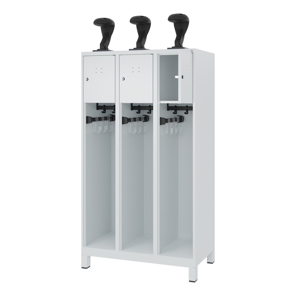 Numéro de l'image du produit 1: C+P Vestiaire pompier YOUNGSTER, pieds, 3 compartiments, HxlxP 1 530 x 900 x 500 mm, gris clair, avec support de casque