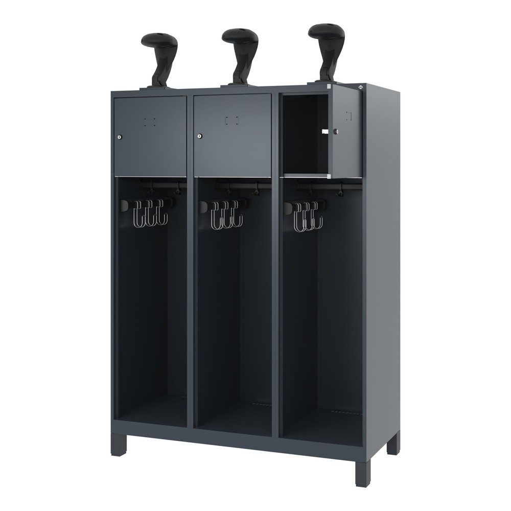 Numéro de l'image du produit 1: C+P Vestiaire pompier YOUNGSTER, pieds, 3 compartiments, HxlxP 1 530 x 1 200 x 500 mm, gris anthracite, avec support de casque