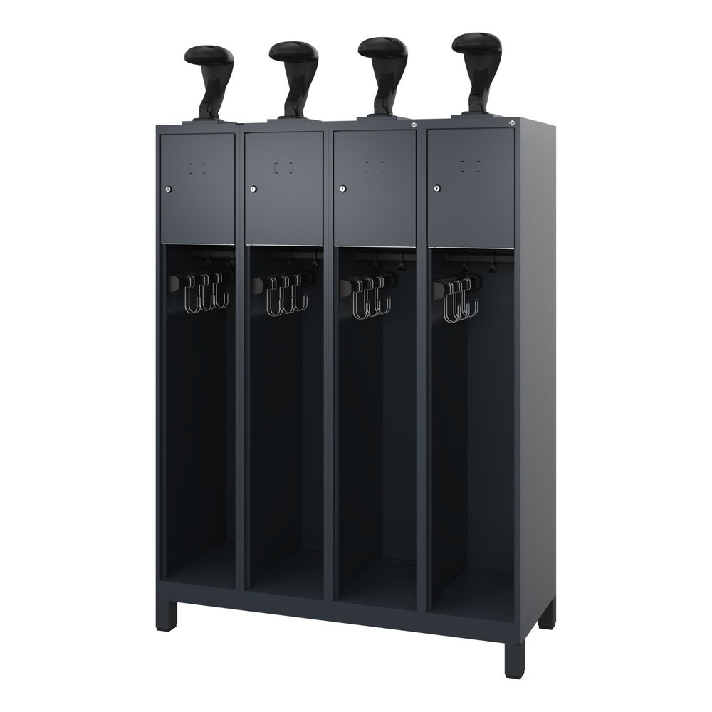 Numéro de l'image du produit 1: C+P Vestiaire pompier YOUNGSTER, pieds, 4 compartiments, HxlxP 1 530 x 1 200 x 500 mm, gris anthracite, avec support de casque