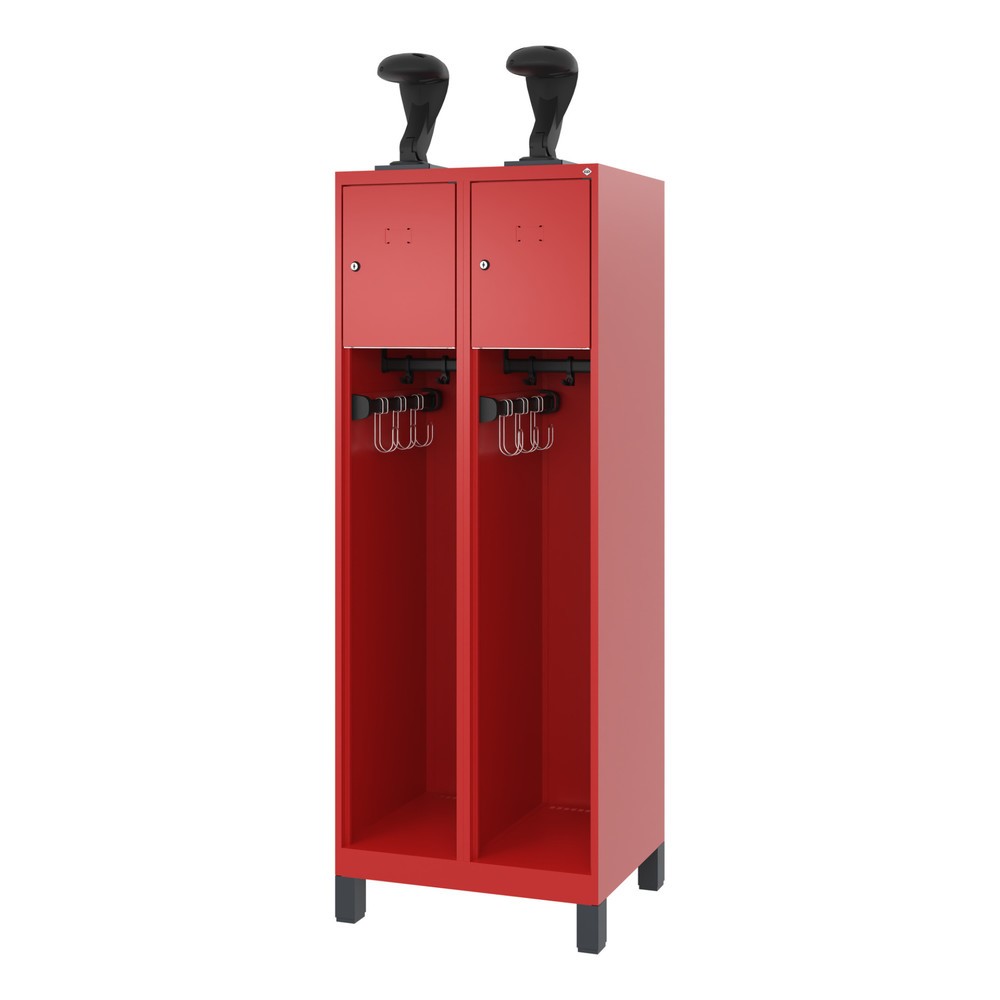 Numéro de l'image du produit 5: C+P Vestiaire pompier YOUNGSTER, pieds, 2 compartiments, HxlxP 1 530 x 600 x 500 mm, rouge feu, avec support de casque
