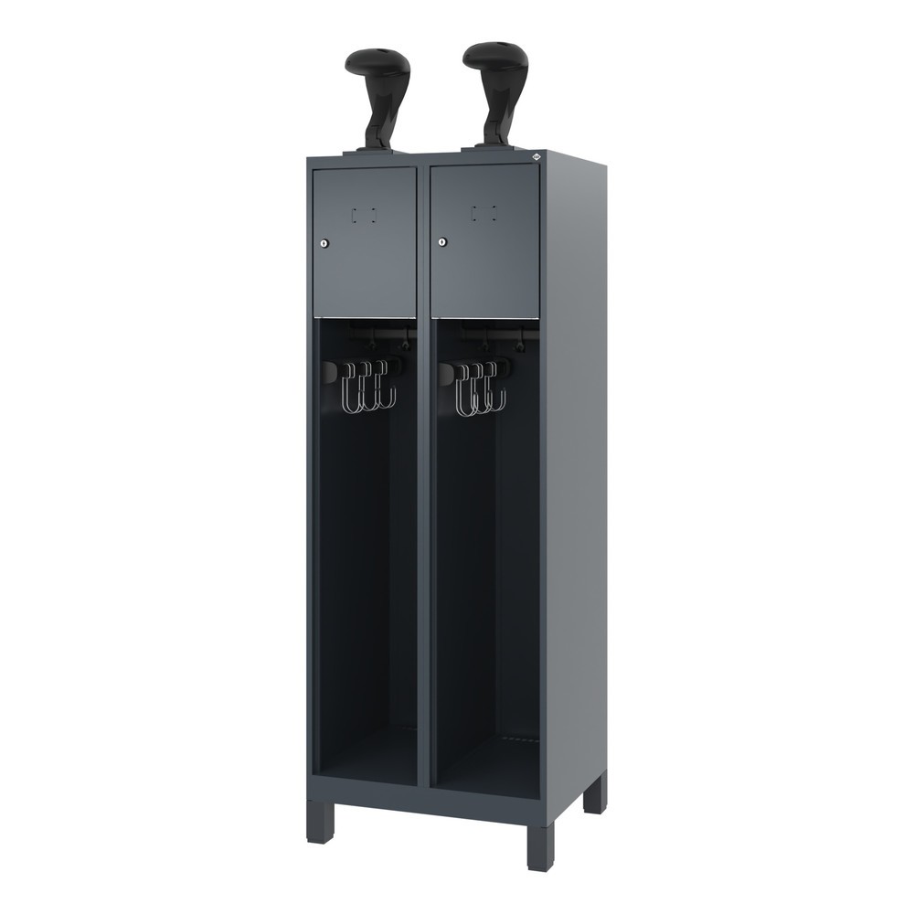 Numéro de l'image du produit 5: C+P Vestiaire pompier YOUNGSTER, pieds, 2 compartiments, HxlxP 1 530 x 600 x 500 mm, gris anthracite, avec support de casque