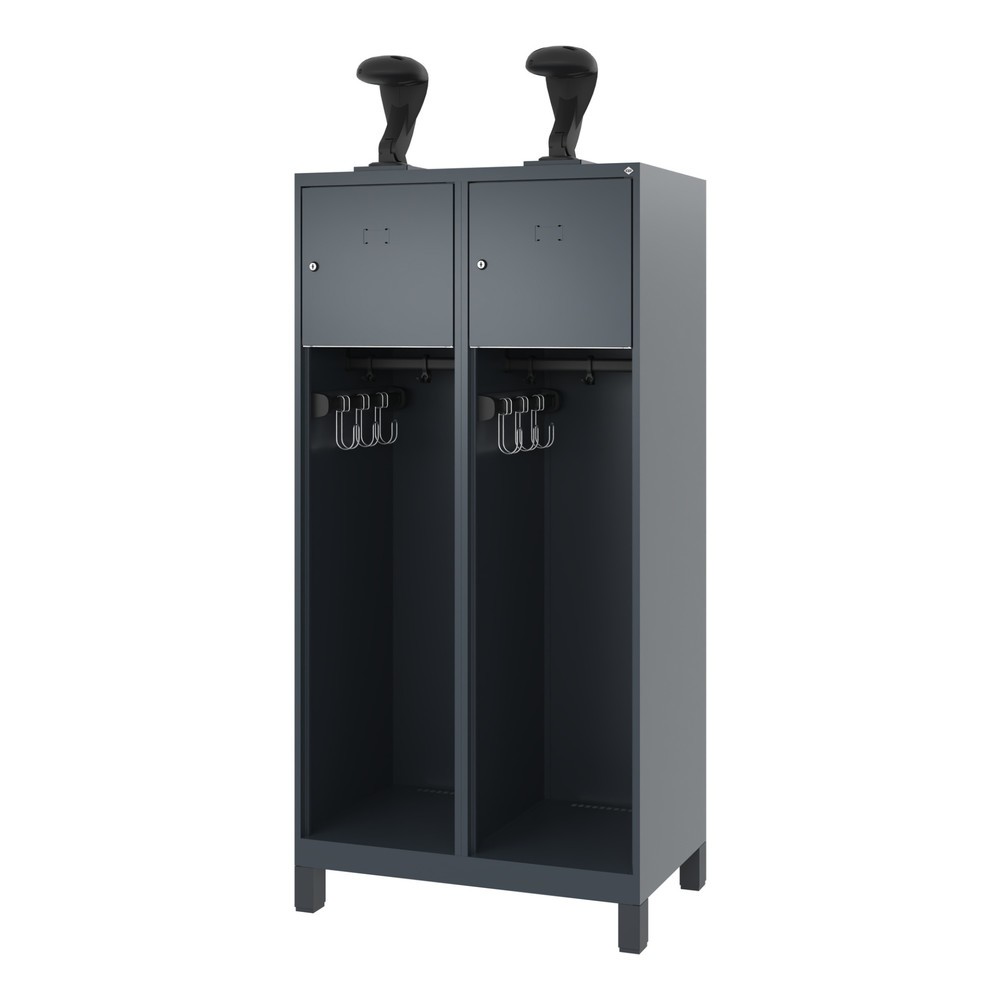 Numéro de l'image du produit 5: C+P Vestiaire pompier YOUNGSTER, pieds, 2 compartiments, HxlxP 1 530 x 800 x 500 mm, gris anthracite, avec support de casque