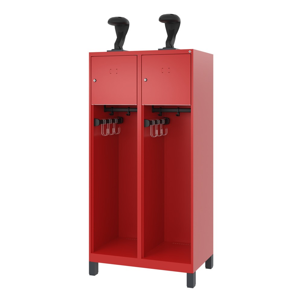 Numéro de l'image du produit 5: C+P Vestiaire pompier YOUNGSTER, pieds, 2 compartiments, HxlxP 1 530 x 800 x 500 mm, rouge feu, avec support de casque