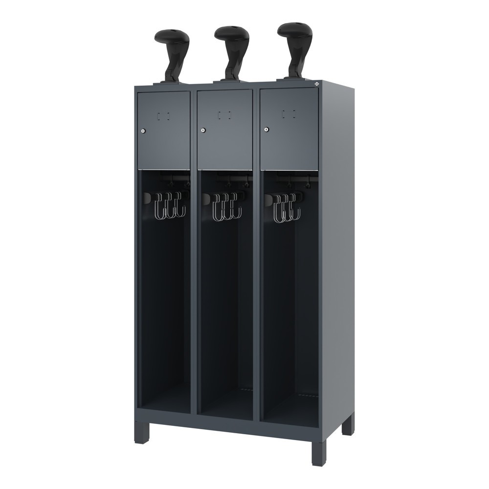 Numéro de l'image du produit 5: C+P Vestiaire pompier YOUNGSTER, pieds, 3 compartiments, HxlxP 1 530 x 900 x 500 mm, gris anthracite, avec support de casque