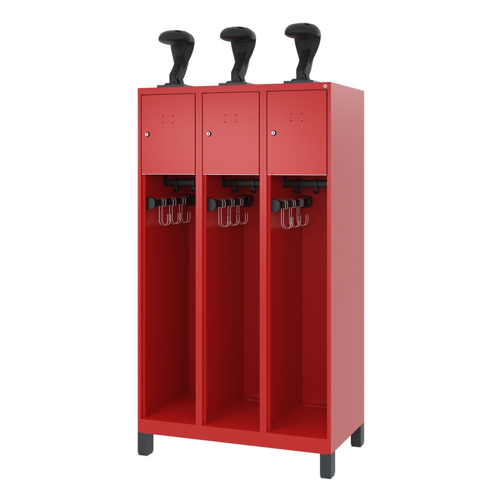 Numéro de l'image du produit 5: C+P Vestiaire pompier YOUNGSTER, pieds, 3 compartiments, HxlxP 1 530 x 900 x 500 mm, rouge feu, avec support de casque