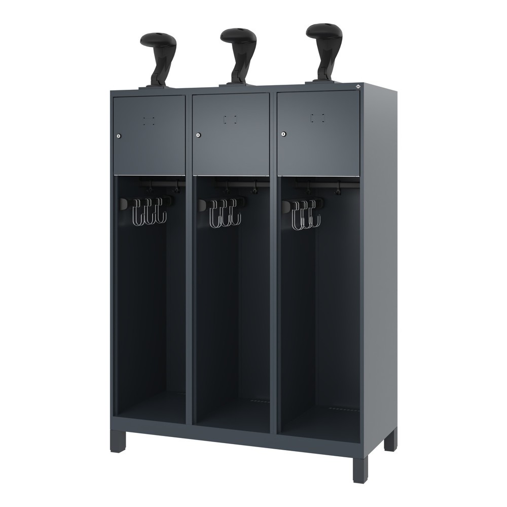 Numéro de l'image du produit 5: C+P Vestiaire pompier YOUNGSTER, pieds, 3 compartiments, HxlxP 1 530 x 1 200 x 500 mm, gris anthracite, avec support de casque