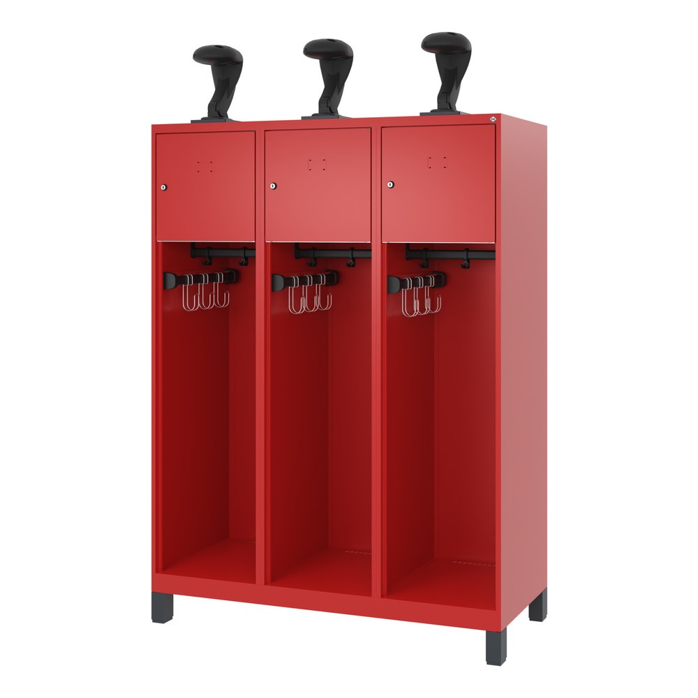 Numéro de l'image du produit 5: C+P Vestiaire pompier YOUNGSTER, pieds, 3 compartiments, HxlxP 1 530 x 1 200 x 500 mm, rouge feu, avec support de casque
