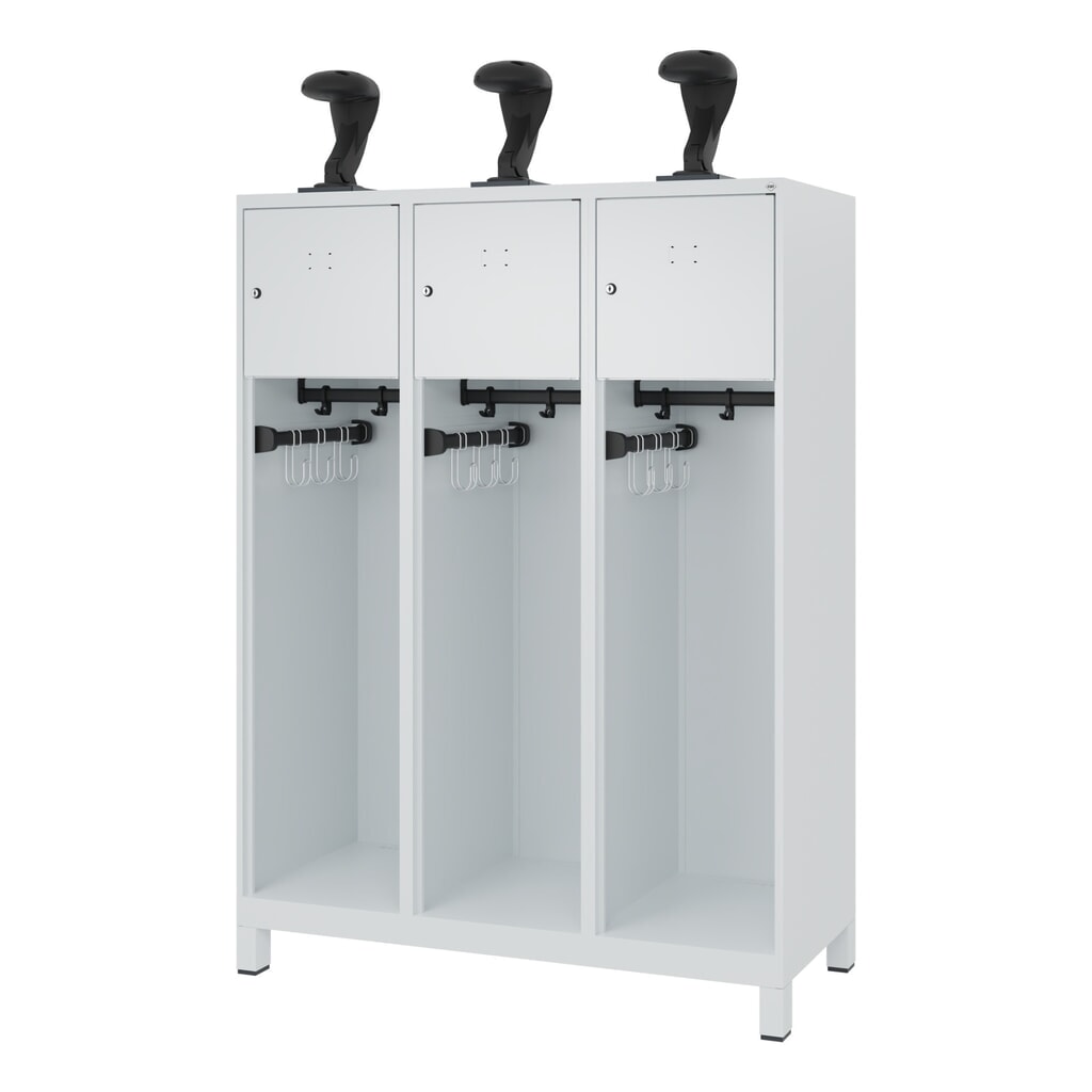 N° de l'image du produit 5 : C+P Vestiaire pompier YOUNGSTER, pieds, 3 compartiments, HxlxP 1 530 x 1 200 x 500 mm, gris clair, avec support de casque
