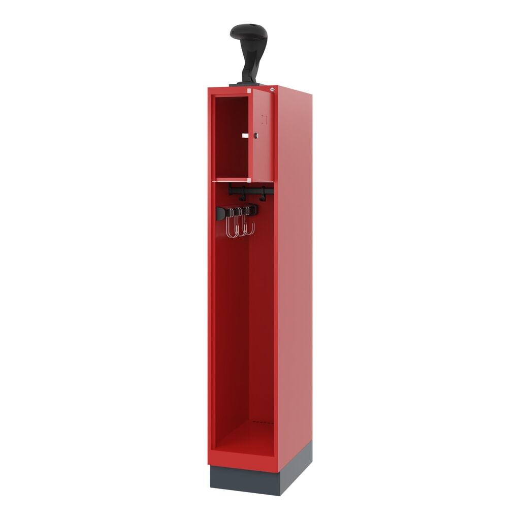 N° de l'image du produit 1 : C+P Vestiaire pompier YOUNGSTER, socle, 1 compartiment, HxlxP 1 530 x 300 x 500 mm, rouge feu, avec support de casque