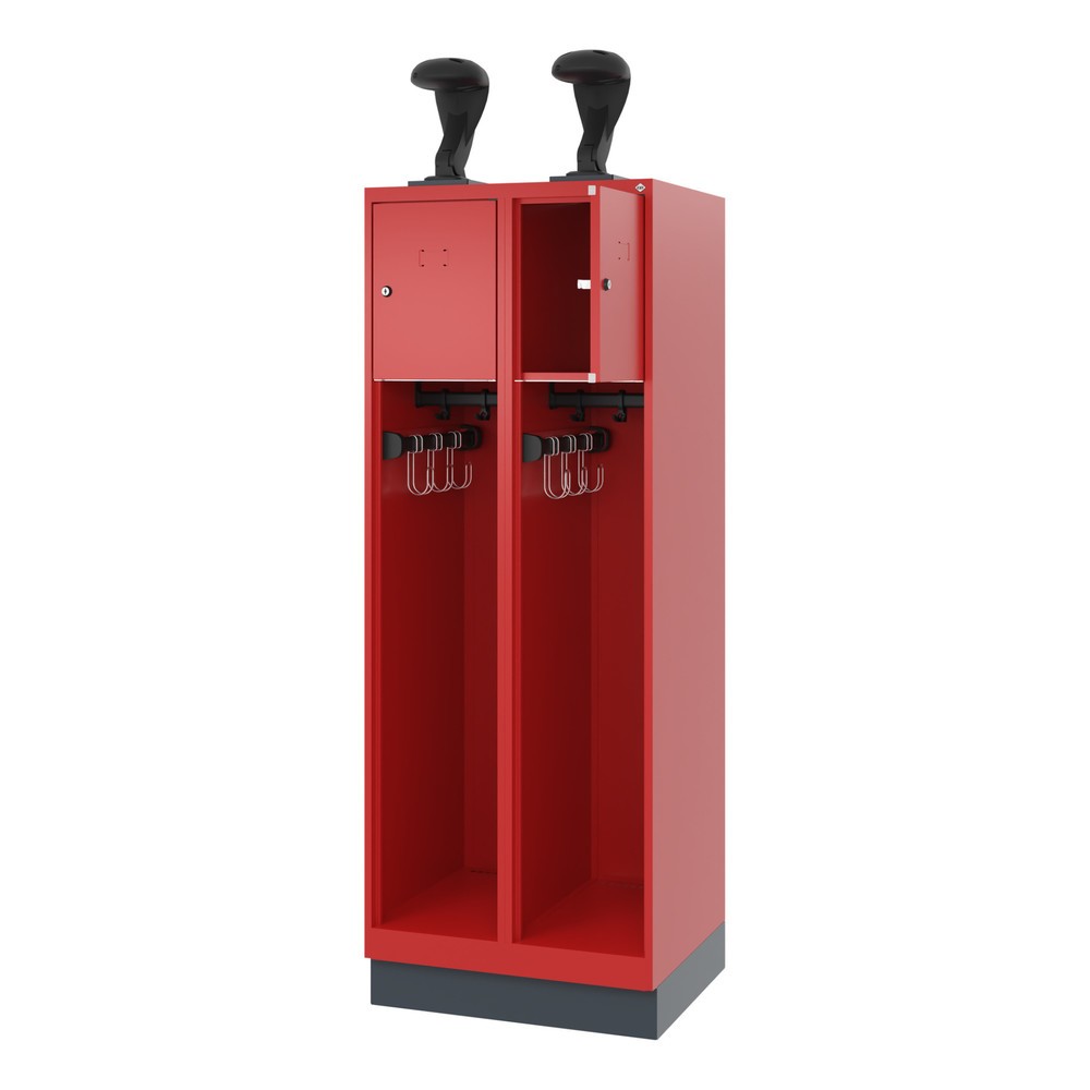 Numéro de l'image du produit 1: C+P Vestiaire pompier YOUNGSTER, socle, 2 compartiments, HxlxP 1 530 x 600 x 500 mm, rouge feu, avec support de casque