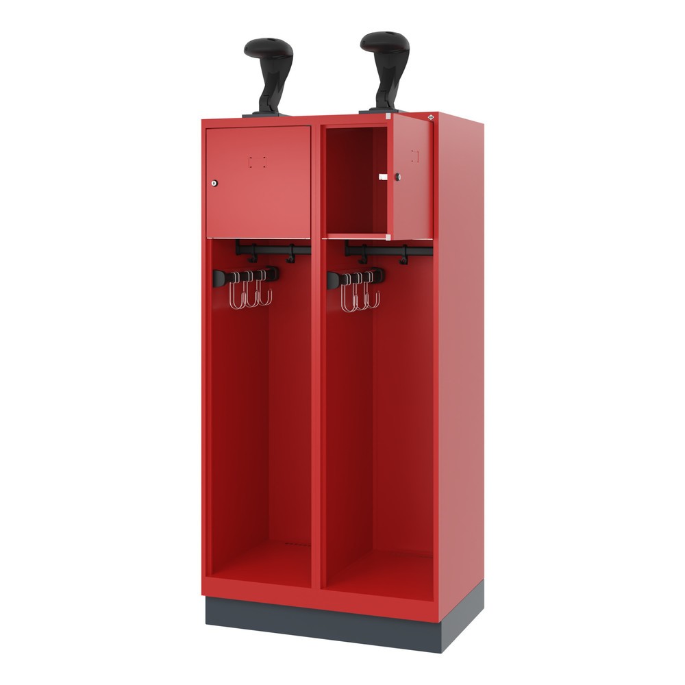 Numéro de l'image du produit 1: C+P Vestiaire pompier YOUNGSTER, socle, 2 compartiments, HxlxP 1 530 x 800 x 500 mm, rouge feu, avec support de casque
