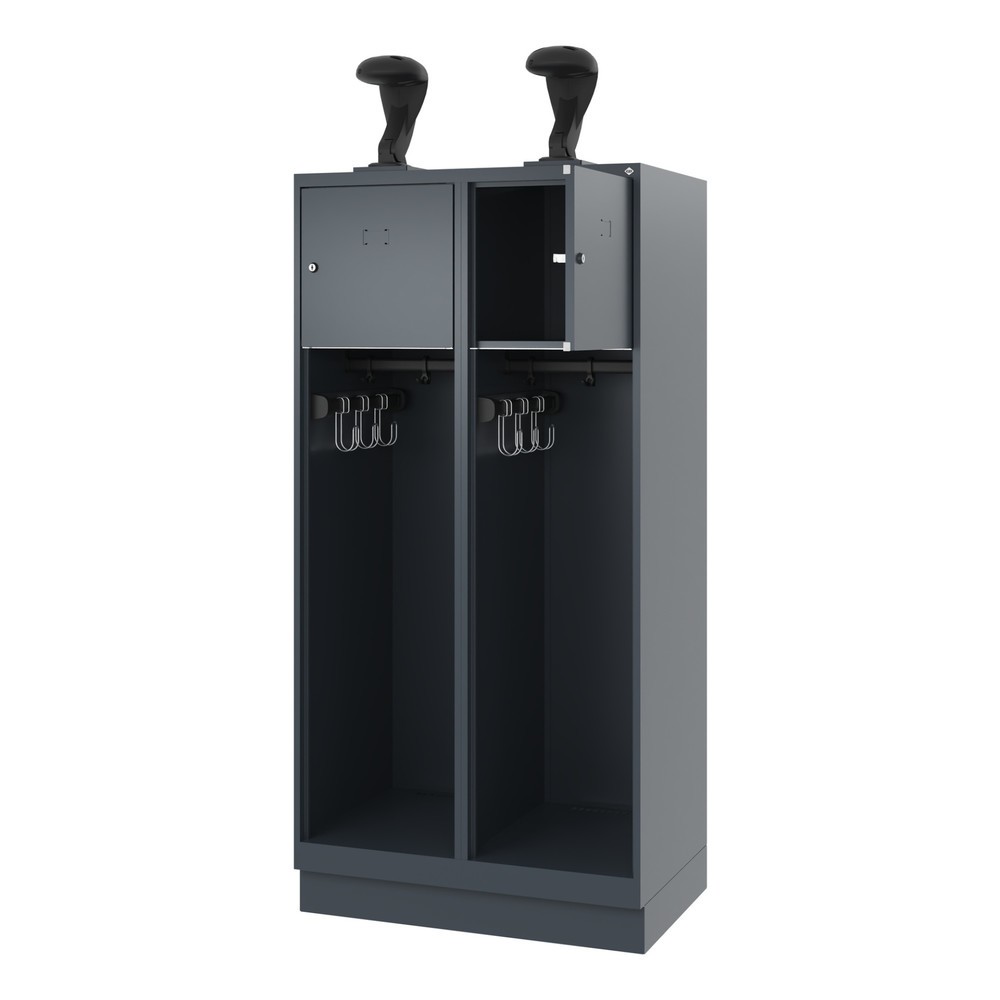 Numéro de l'image du produit 1: C+P Vestiaire pompier YOUNGSTER, socle, 2 compartiments, HxlxP 1 530 x 800 x 500 mm, gris anthracite, avec support de casque