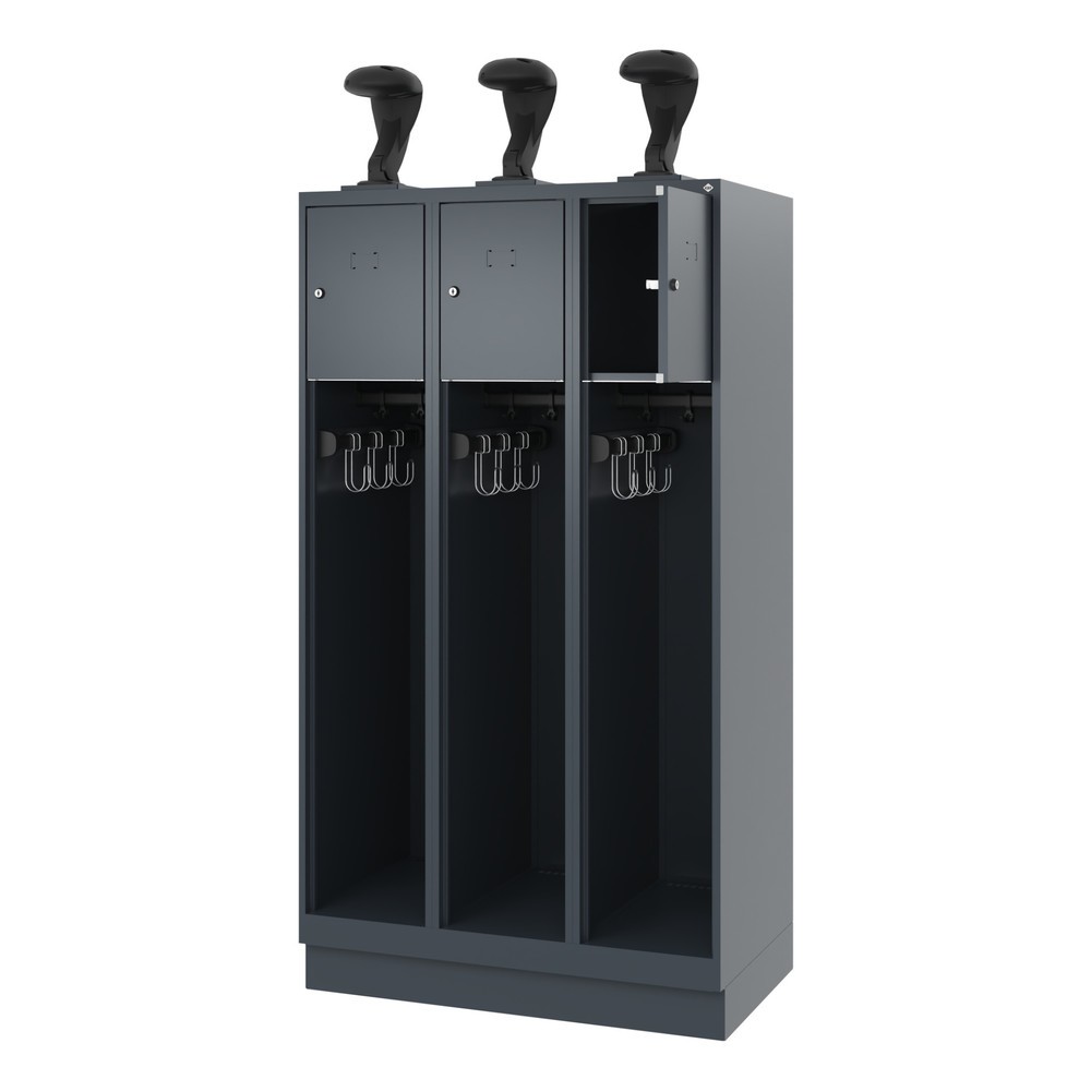 Numéro de l'image du produit 1: C+P Vestiaire pompier YOUNGSTER, socle, 3 compartiments, HxlxP 1 530 x 900 x 500 mm, gris anthracite, avec support de casque