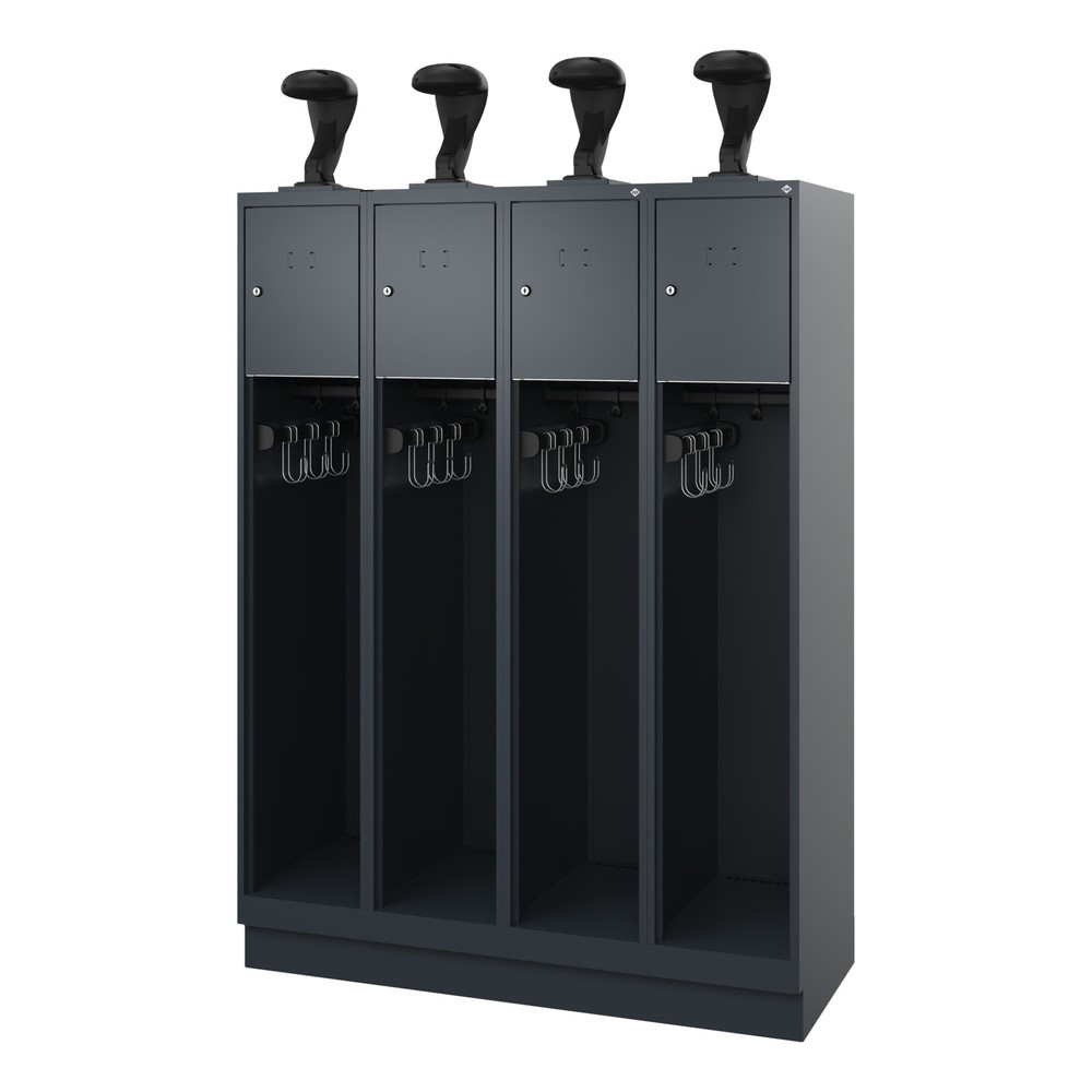 Numéro de l'image du produit 1: C+P Vestiaire pompier YOUNGSTER, socle, 4 compartiments, HxlxP 1 530 x 1 200 x 500 mm, gris anthracite, avec support de casque