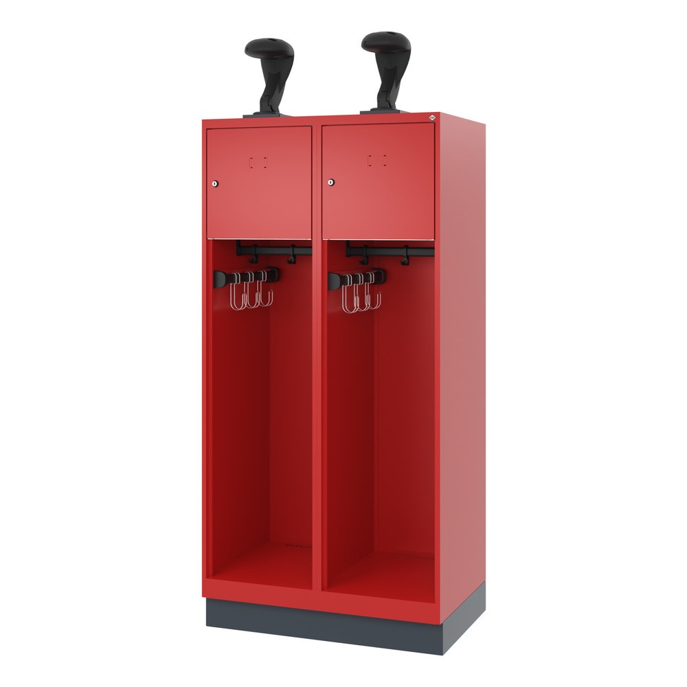 Numéro de l'image du produit 5: C+P Vestiaire pompier YOUNGSTER, socle, 2 compartiments, HxlxP 1 530 x 800 x 500 mm, rouge feu, avec support de casque