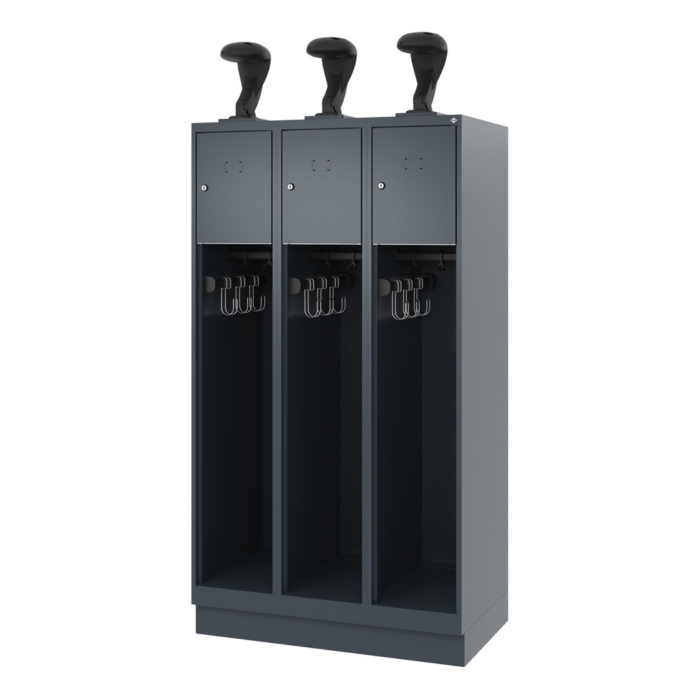 Numéro de l'image du produit 5: C+P Vestiaire pompier YOUNGSTER, socle, 3 compartiments, HxlxP 1 530 x 900 x 500 mm, gris anthracite, avec support de casque