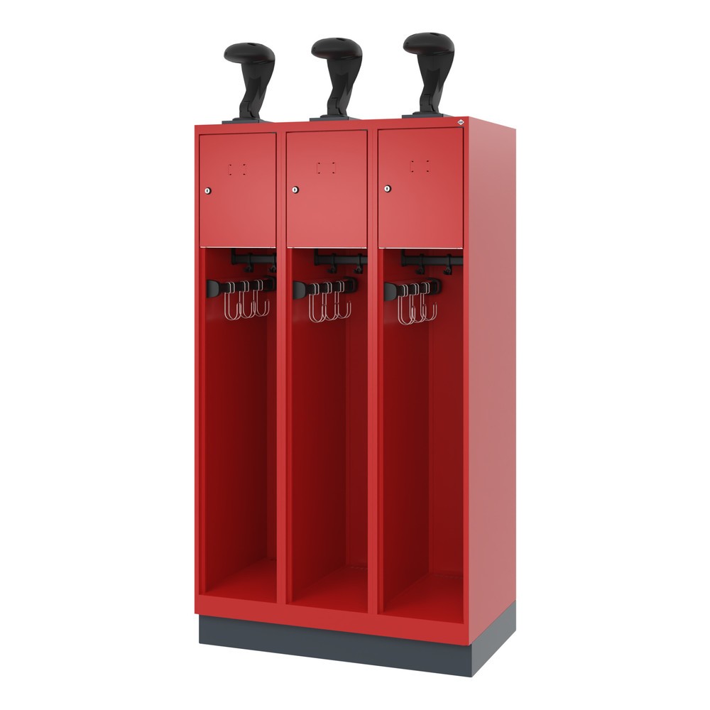 Numéro de l'image du produit 5: C+P Vestiaire pompier YOUNGSTER, socle, 3 compartiments, HxlxP 1 530 x 900 x 500 mm, rouge feu, avec support de casque