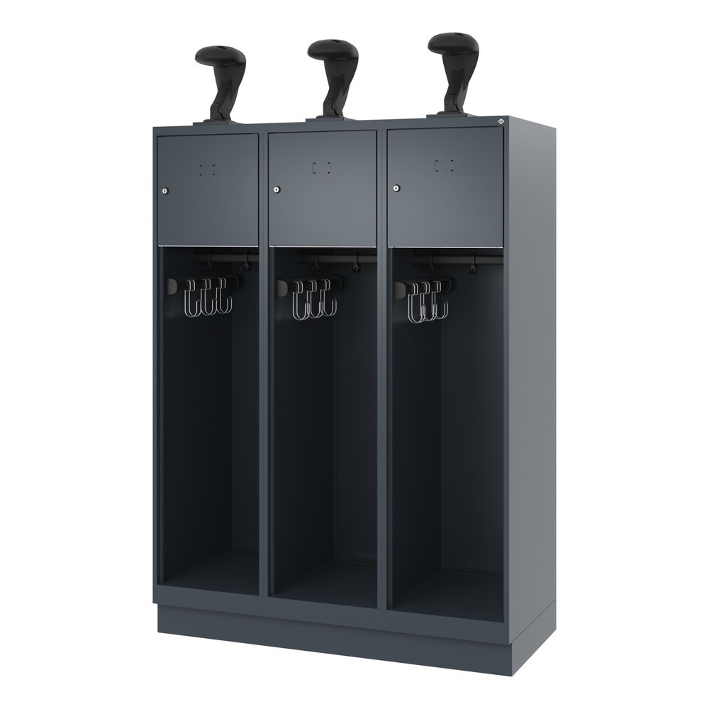 Numéro de l'image du produit 5: C+P Vestiaire pompier YOUNGSTER, socle, 3 compartiments, HxlxP 1 530 x 1 200 x 500 mm, gris anthracite, avec support de casque