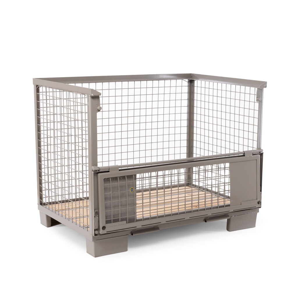 Caisse grillagée Euro HEMMDAL avec double volet de paroi avant, H x l x P 970 x 1 240 x 835 mm, gris pierre Illustration du produit: Caisse grillagée Euro HEMMDAL avec double volet de paroi avant, H x l x P 970 x 1 240 x 835 mm, gris pierre
