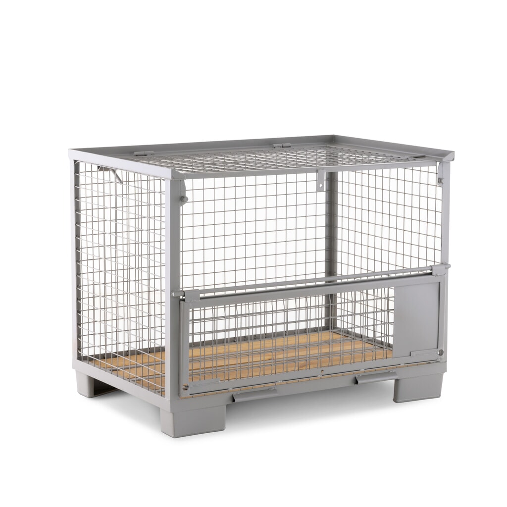 Caisse grillagée Euro HEMMDAL avec paroi longitudinale semi-rabattable et couvercle, H x l x P 970 x 1 240 x 835 mm, gris pierre N° de l'image du produit 4 : Caisse grillagée Euro HEMMDAL avec paroi longitudinale semi-rabattable et couvercle, H x l x P 970 x 1 240 x 835 mm, gris pierre