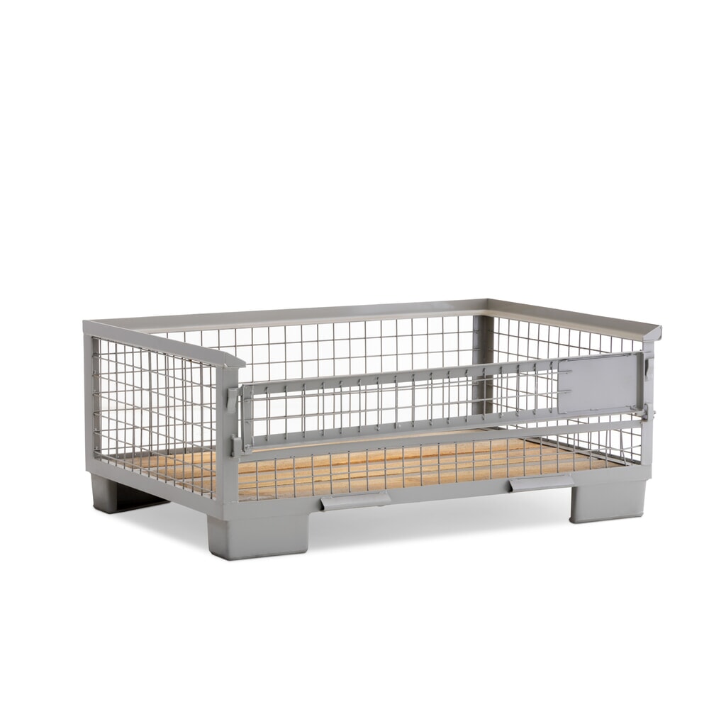 N° de l'image du produit 1 : Caisse grillagée industrielle HEMMDAL avec paroi longitudinale semi-rabattable, H x l x P 500 x 1 240 x 835 mm, gris pierre
