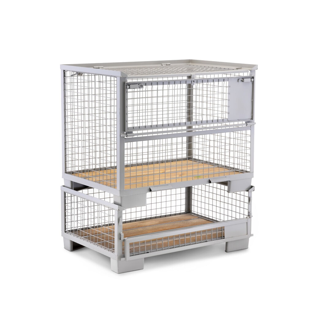 Caisse grillagée industrielle HEMMDAL avec paroi longitudinale semi-rabattable, H x l x P 500 x 1 240 x 835 mm, gris pierre N° de l'image du produit 3 : Caisse grillagée industrielle HEMMDAL avec paroi longitudinale semi-rabattable, H x l x P 500 x 1 240 x 835 mm, gris pierre