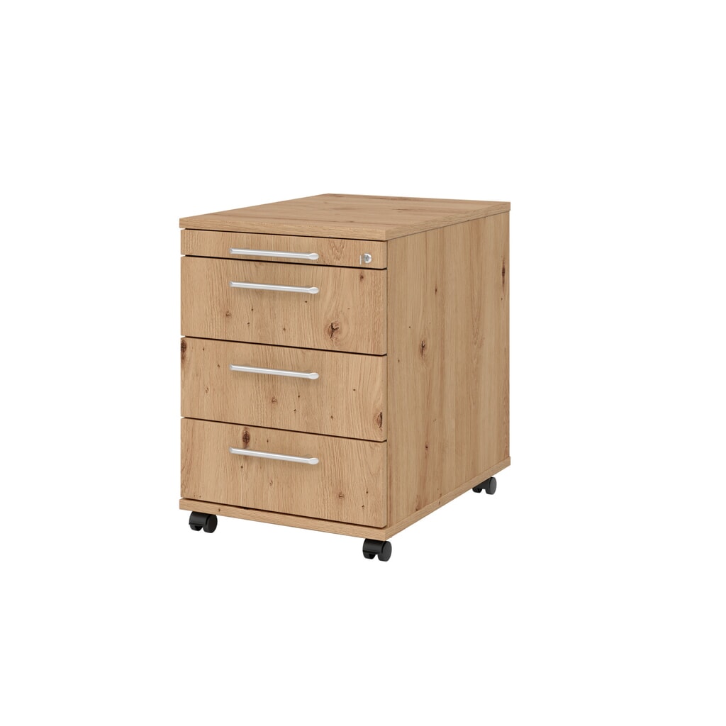 Caisson à roulettes Hammerbacher 58 cm, 3 tiroirs, serrure RE chêne à nœuds Illustration du produit: Caisson à roulettes Hammerbacher 58 cm, 3 tiroirs, serrure RE chêne à nœuds