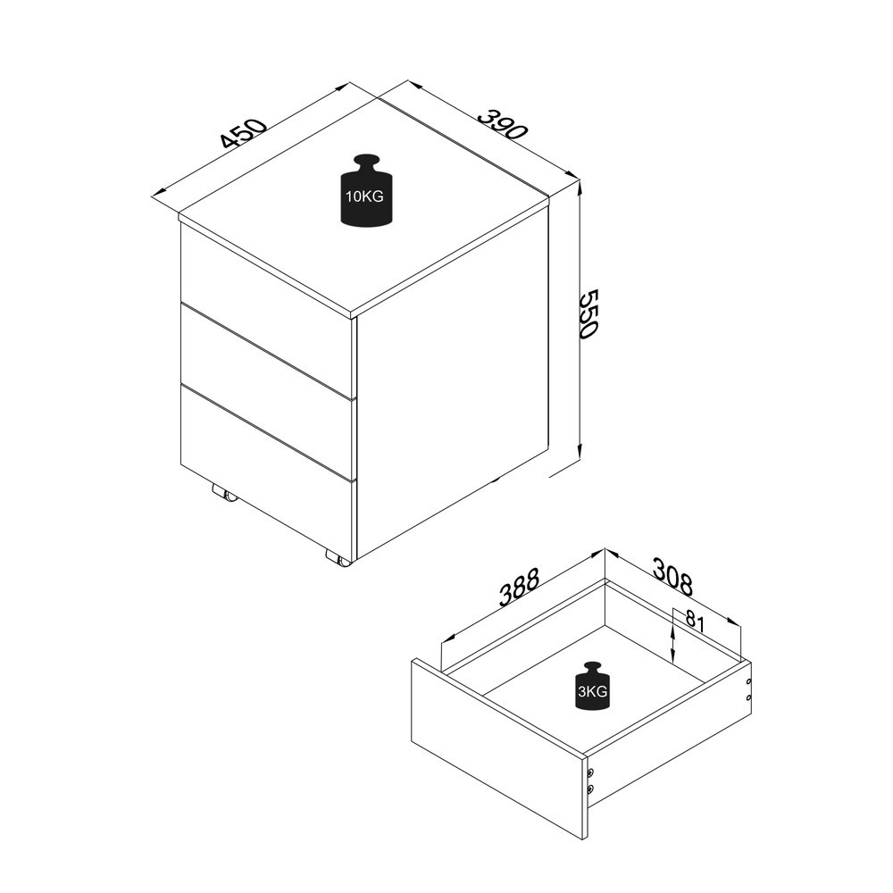 Numéro de l'image du produit 5: Caisson roulant Dalosa 45 3-SB, blanc